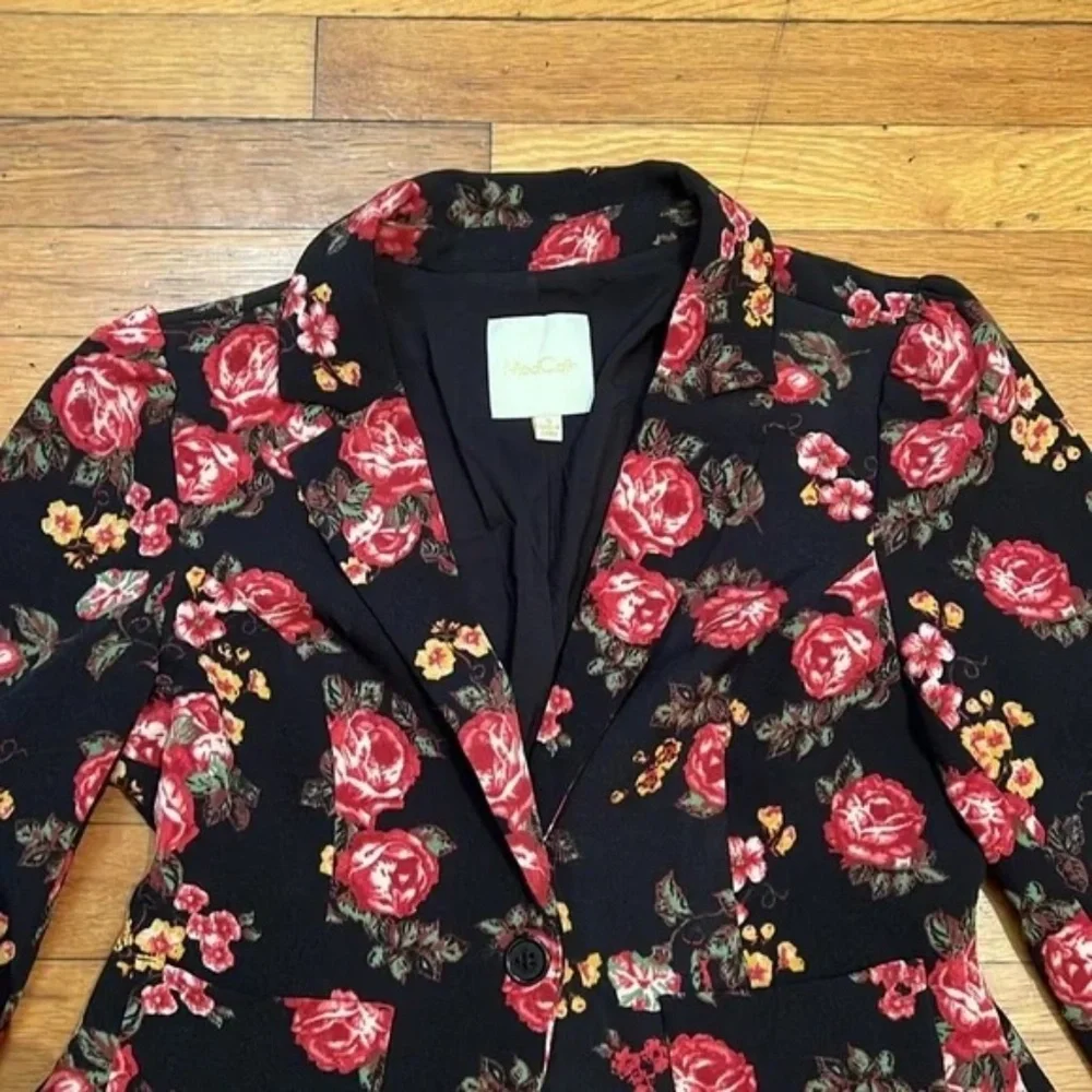 ModCloth Black Floral Blazer with Pink and Red Roses - Picture 6 of 8